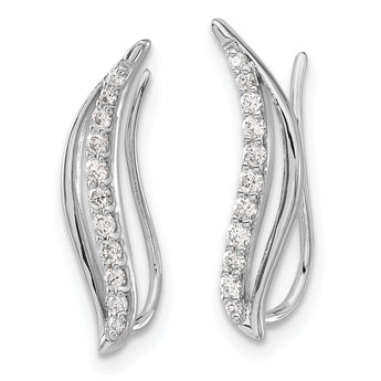 10k White Gold Diamond Wave Ear Climber Earrings