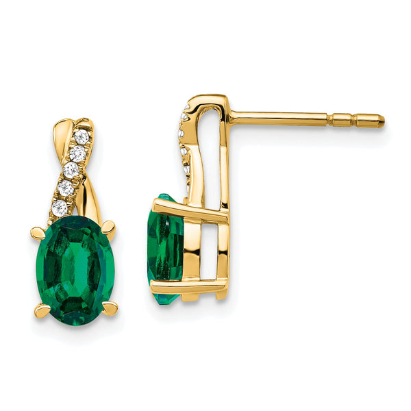 10k Created Emerald and Diamond Earrings