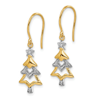14k and Rhodium Diamond Christmas Tree Dangle Earrings