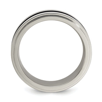 Edward Mirell Gray Titanium with Blue Anodized Stripe Flat Grooved Step Edge 8mm Band