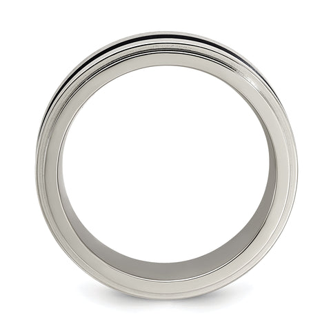 Edward Mirell Gray Titanium with Blue Anodized Stripe Flat Grooved Step Edge 8mm Band