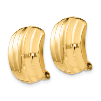 14k Polished Ribbed Non-pierced Omega Back Earrings