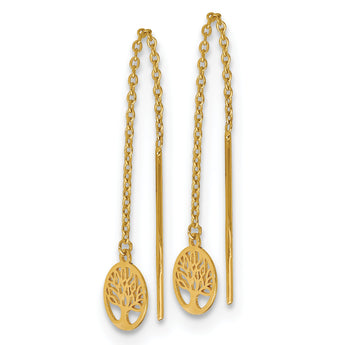 14K Polished Tree of Life Threader Earrings