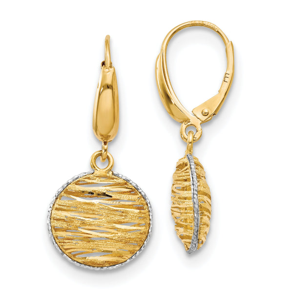 14K w/Rhodium Polished D/C Hollow Earrings