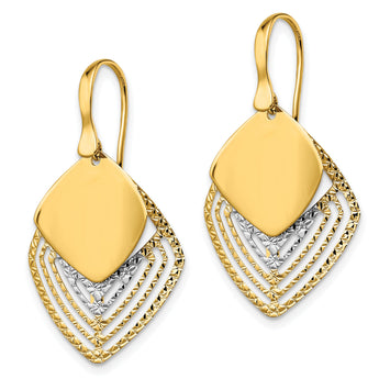 14k White Rhodium Polished Brushed D/C Dangle Earrings