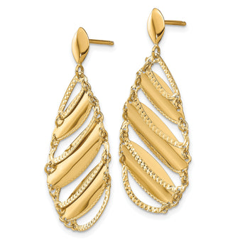 14K Polished Brushed Post Dangle Earrings