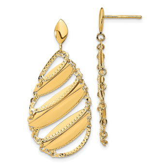 14K Polished Brushed Post Dangle Earrings