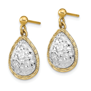 14k Two-Tone Polished D/C Teardrop Post Dangle Earrings