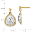 14k Two-Tone Polished D/C Teardrop Post Dangle Earrings