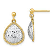 14k Two-Tone Polished D/C Teardrop Post Dangle Earrings