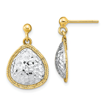 14k Two-Tone Polished D/C Teardrop Post Dangle Earrings