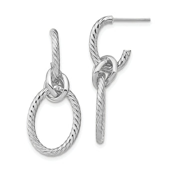 14K White Gold Polished Textured Post Dangle Earrings