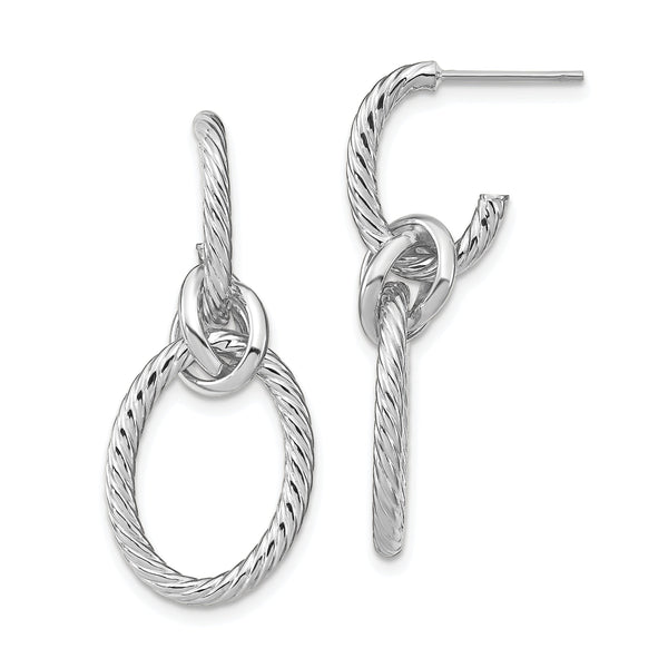 14K White Gold Polished Textured Post Dangle Earrings