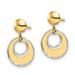 14K Two-tone Polished Textured Post Dangle Earrings