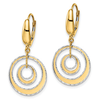 14K Two-tone Polished Textured Leverback Dangle Earrings