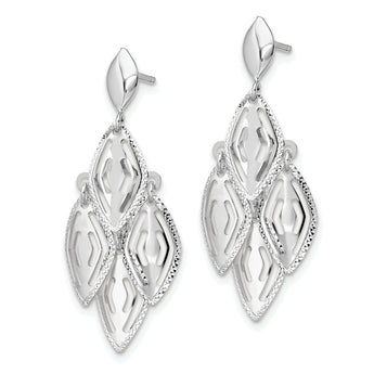 14k White Gold Polished D/C Post Dangle Chandelier Earrings