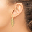 14k Polished D/C Textured Leaf Post Dangle Earrings