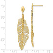 14k Polished D/C Textured Leaf Post Dangle Earrings
