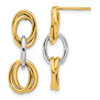 14K Two-tone Polished Ovals Dangle Earrings