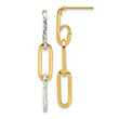 14K with White Rhodium Polished and Diamond-cut Link Dangle Earrin