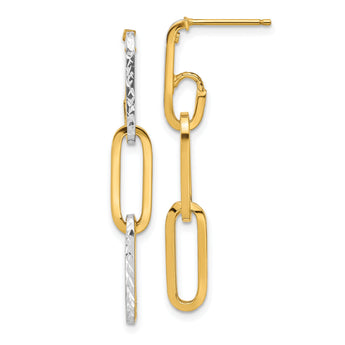 14K with White Rhodium Polished and Diamond-cut Link Dangle Earrin