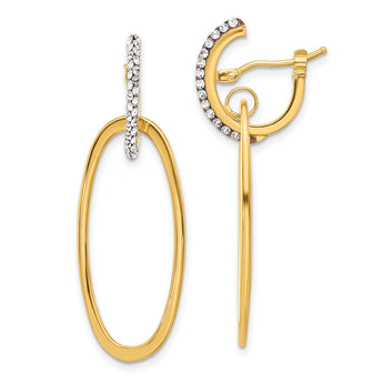 14K Polished Swarovski Crystals Oval Hoop Earrings