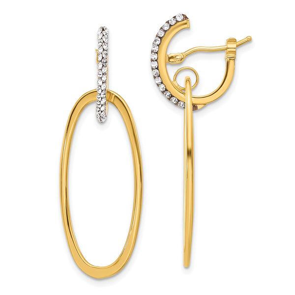 14K Polished Swarovski Crystals Oval Hoop Earrings