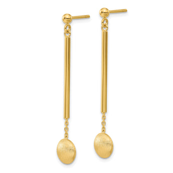 14K Polished Bar with Brushed Bead Dangle Post Earrings