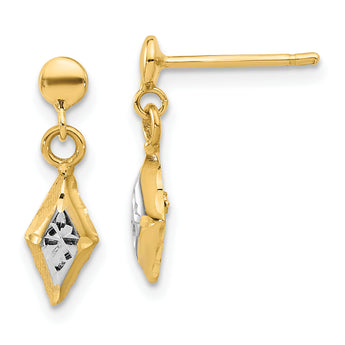 14K and White Rhodium Polished Post Dangle Earrings