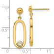 14K Polished CZ Oval Dangle Post Earrings