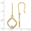 14K with Rhodium Polished CZ Square Dangle Earrings