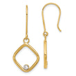 14K with Rhodium Polished CZ Square Dangle Earrings