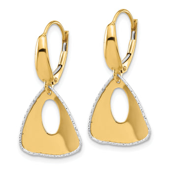 14K Two-tone Polished and Dia-cut Triangle Dangle Leverback Earrin