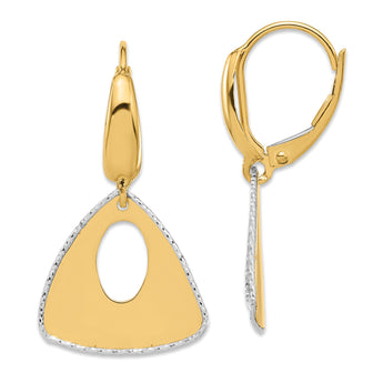 14K Two-tone Polished and Dia-cut Triangle Dangle Leverback Earrin