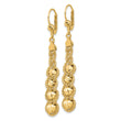 14K Polished Textured and Dia-cut Beaded Leverback Earrings
