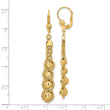 14K Polished Textured and Dia-cut Beaded Leverback Earrings