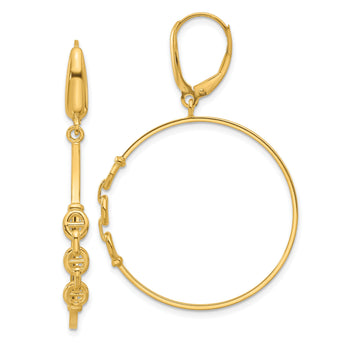 14K Polished Link Design Leverback Hoop Earrings