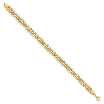 14K Polished and Diamond-cut Fancy Beaded Link Bracelet