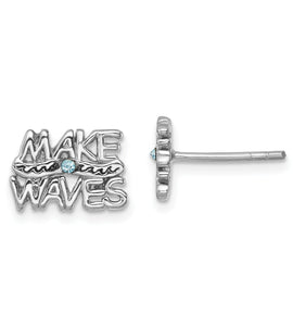 Sterling Silver Rhodium-Plated Polished 'Make Waves' Crystal Post Earrings