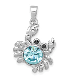 Sterling Silver Rhodium-plated Polished Round Crystal Crab Pendant