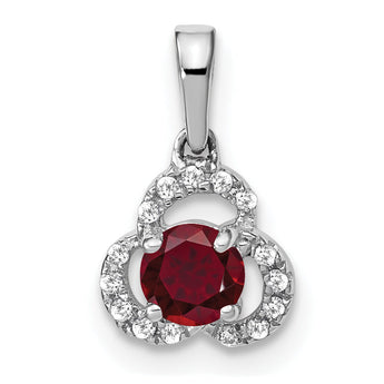 10k White Gold Created Ruby and Diamond Pendant