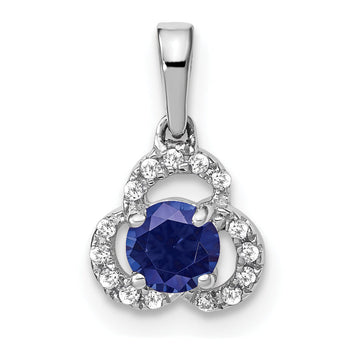 10k White Gold Created Sapphire and Diamond Pendant
