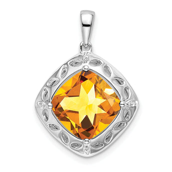 Sterling Silver Citrine and Diamond Pendant