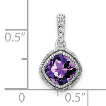 10k White Gold Cushion Amethyst and Diamond Pendant