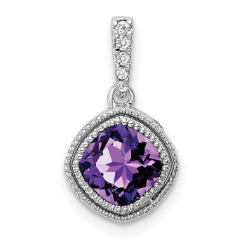 10k White Gold Cushion Amethyst and Diamond Pendant