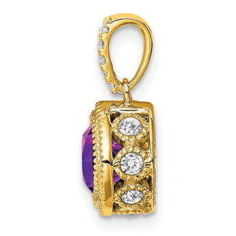 10k Cushion Amethyst and Diamond Pendant