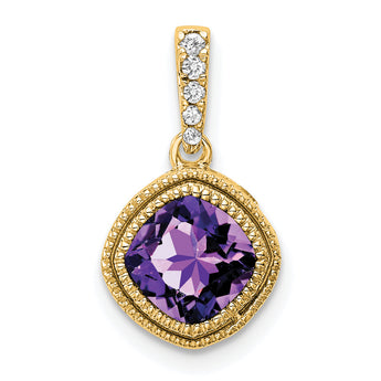 10k Cushion Amethyst and Diamond Pendant