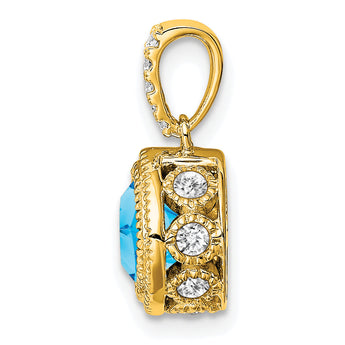 10k Cushion Blue Topaz and Diamond Pendant
