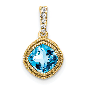 10k Cushion Blue Topaz and Diamond Pendant