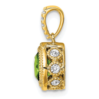 10k Cushion Peridot and Diamond Pendant